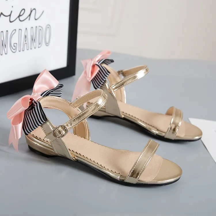

Big Size 9 10 11 12 summer flat sandals ladies women shoes woman Back bow word with belt buckle open toe