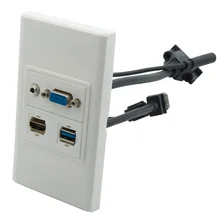 1 банда без винта VGA 3,5 мм стерео аудио USB 3,0 HDMI плоский короткий кабель Стиль Женский и женский настенная пластина