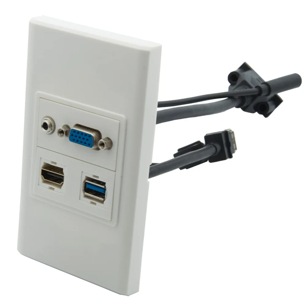 

1 Gang No Screw VGA 3.5mm Stereo Audio USB 3.0 HDMI Flat Short Cable Style Female To Female Wall Plate