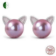 Популярные 925 пробы серебряные милые серьги с котом, Пресноводный Культивированный Жемчуг, кошачьи серьги-гвоздики для любителей кошек, Женские Ювелирные изделия ZK30