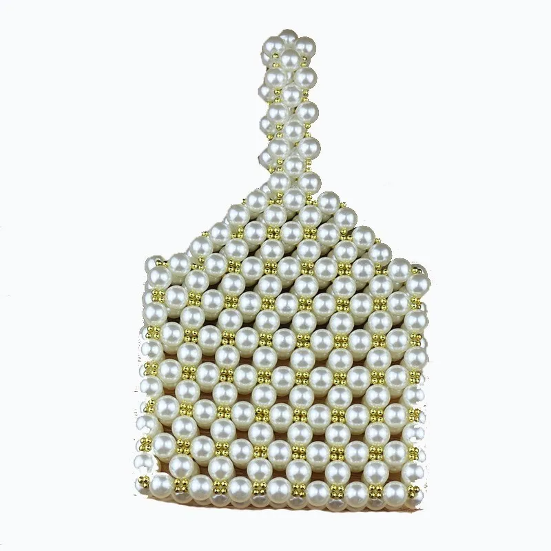 

Pearl Bag Weaved Pearl Box Beaded Totes Party Bag Women Handbag 2019 Beach Fashion Top Handle Bags Red White Wholesale