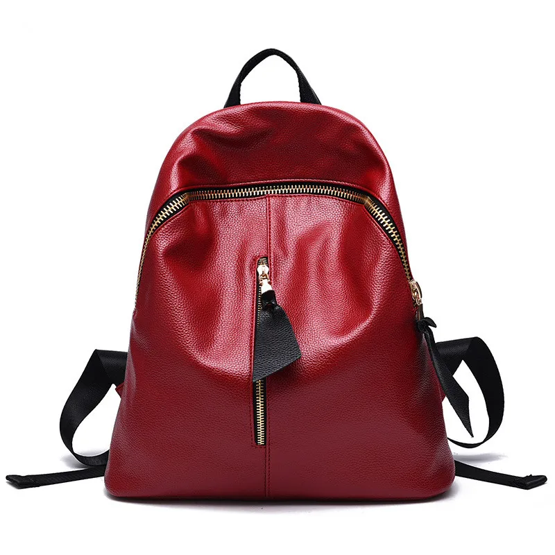 Mochilas простой в Корейском стиле Модный повседневный женский рюкзак. Школьный рюкзак из искусственной кожи высокого качества для колледжа - Цвет: red