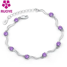 Белый фиолетовый роскошный браслет из стерлингового серебра 925 пробы с кристаллами, Женские Ювелирные изделия, регулируемые браслеты-шармы для девушек, простые серебряные ювелирные изделия