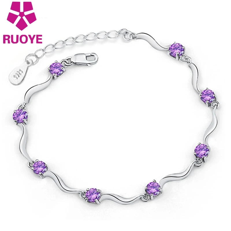 

New Fashion White Purple Luxury Crystal Bracelet Women Jewelry Adjustable Charm Bracelets For Girl Simple Silver Jewelry