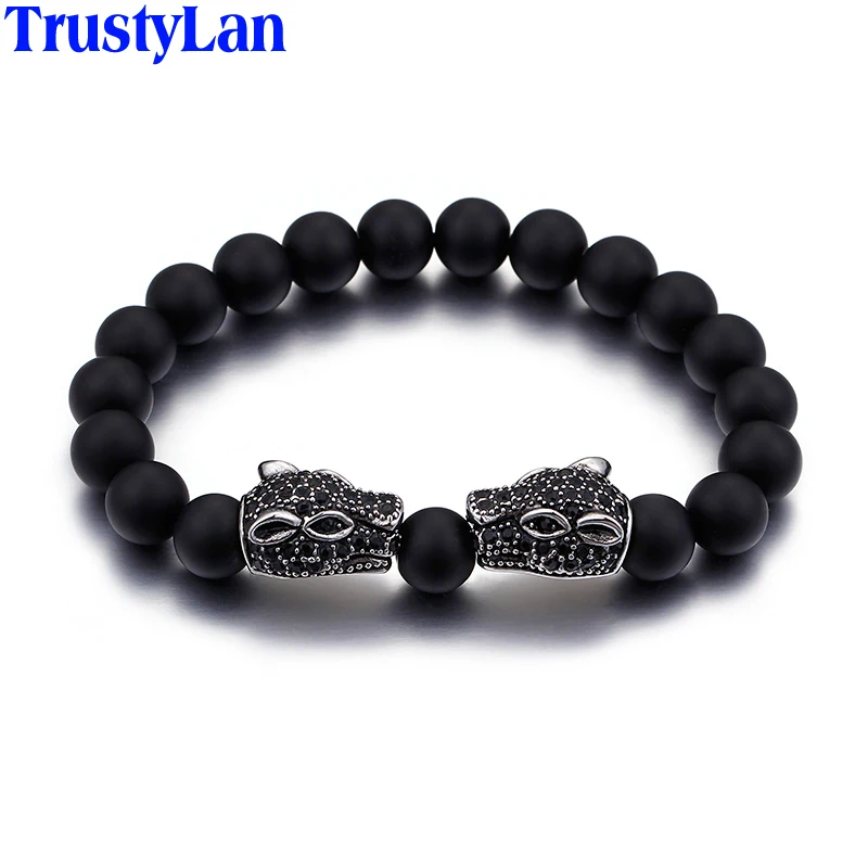 TrustyLan модный винтажный черный браслет с камнями мужские панк Рок Твердые 316L из нержавеющей стали с 10 мм бусинами мужские s браслеты наручные