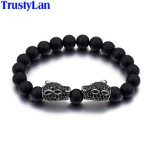 TrustyLan модный винтажный черный браслет с камнями мужские панк Рок Твердые 316L из нержавеющей стали с 10 мм бусинами мужские s браслеты наручные