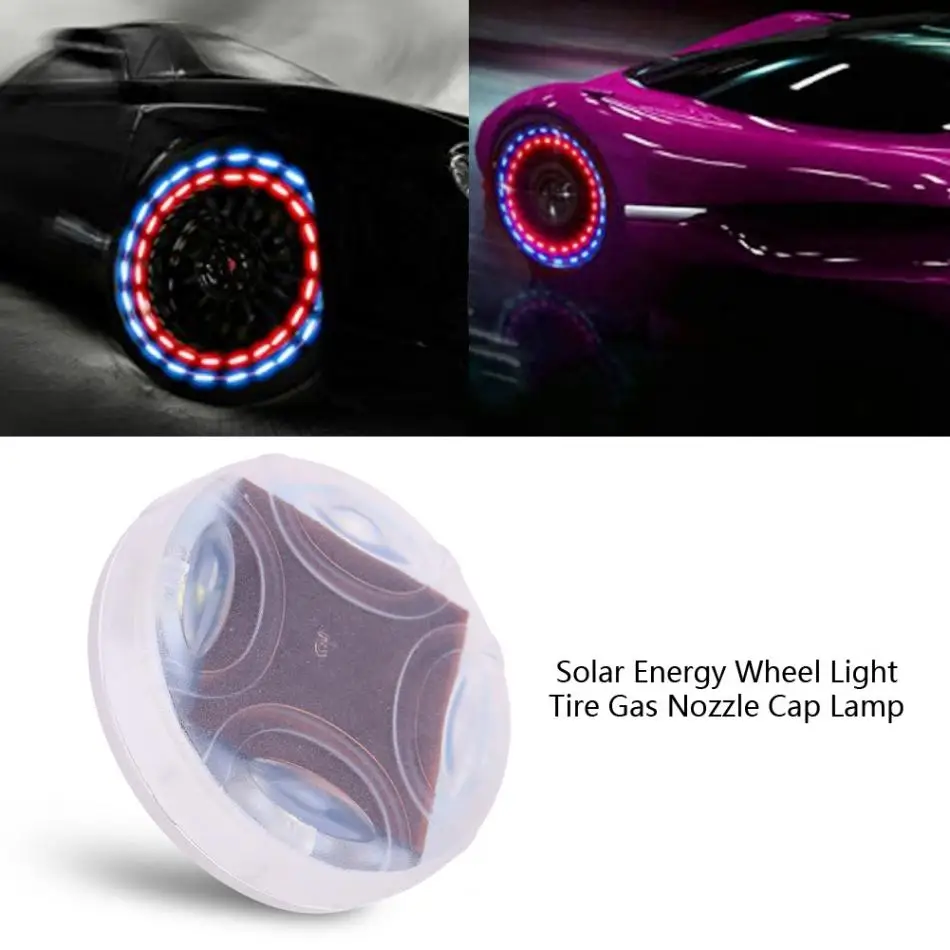 

Car Solar Wheel Light Tire Gas Nozzle Wheel Rim Decor Light Flashing Colorful LED Tire Gas Nozzle Cap Lamp W/ Wrench&Screw
