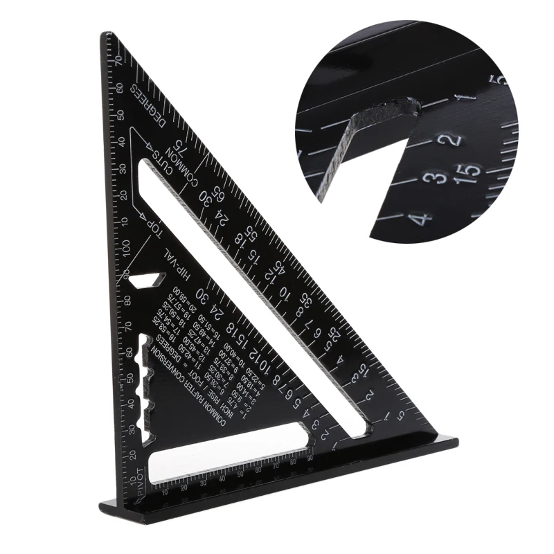 

Triangular Measuring Ruler 7 Inch Metric Aluminum Alloy Speed Square Roofing Triangle Angle Protractor Trammel Tools