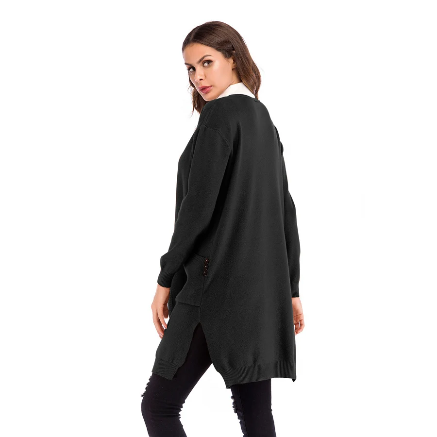 Gladiolus Long Style Autumn Sweater Women 2018 Long Sleeve Double Pockets Solid Casual Long Cardigan Women Knitted Jumper Coats (22)