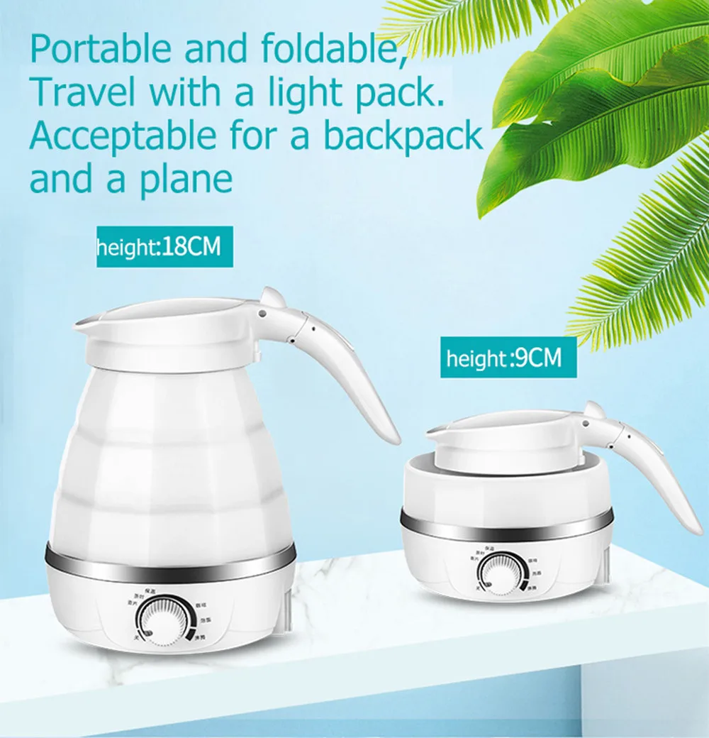 100V-220V Kettle Foldable Electric Kettle 0.6L Mini Portable Travel Camping Kettle Water Boiler Adjustable Voltage Kitchen Home