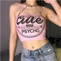 Подбородок ХОЛТЕР женский топ тройники сексуальный Топик с буквенным принтом Camis Топы без спинки без рукавов верхние Тройники лето Готический Cuteandpsycho