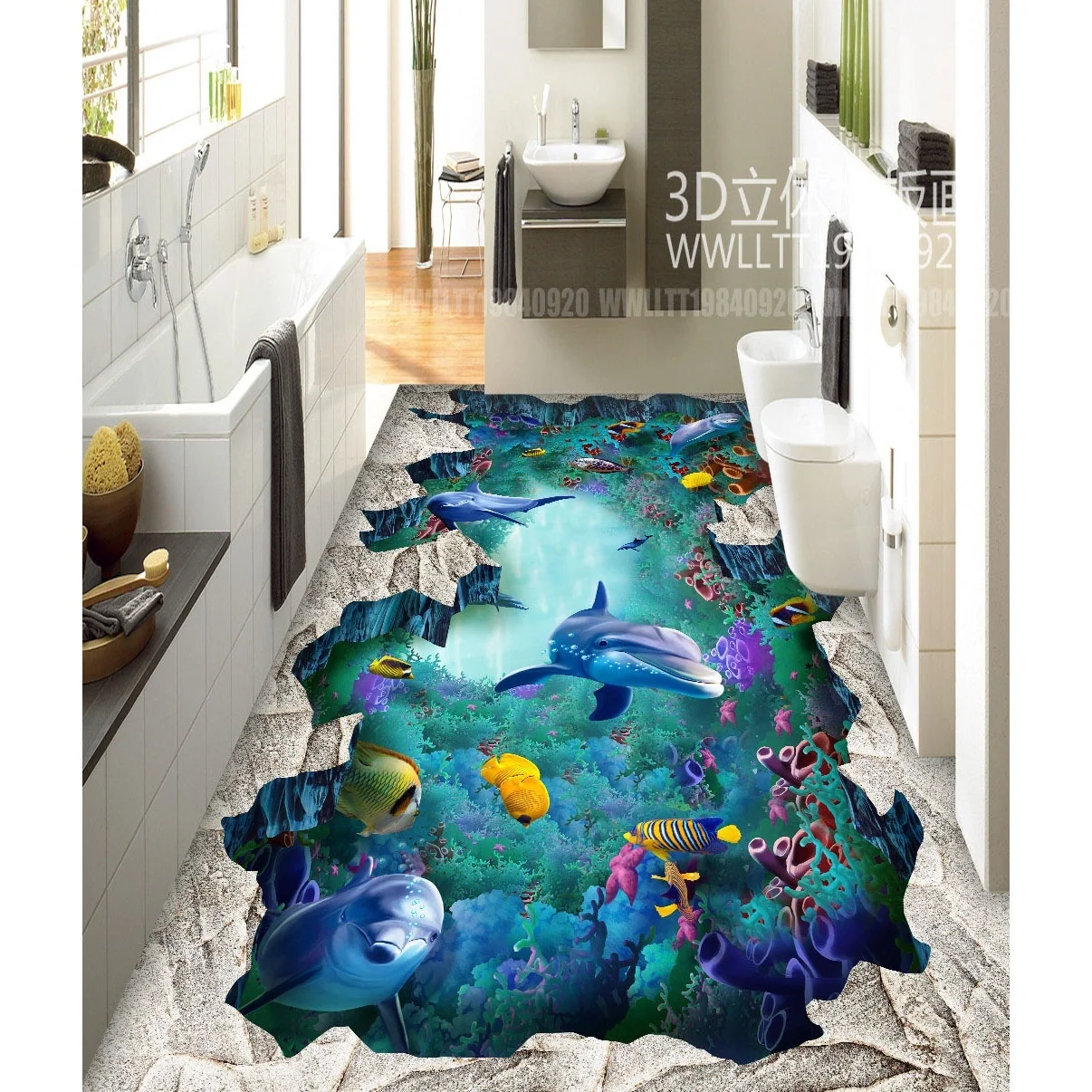 Adesivo murale personalizzato per pavimenti 3D Sea World Art adesivi per  pavimenti Lotusf bagno pavimentazione pittura foto carta da parati per  pareti 3d - AliExpress