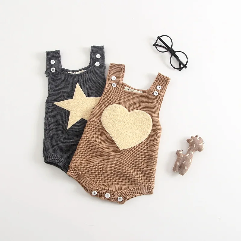 New Gray Khaki Knit Baby Jumpsuit Autumn Spring Overalls for Children
