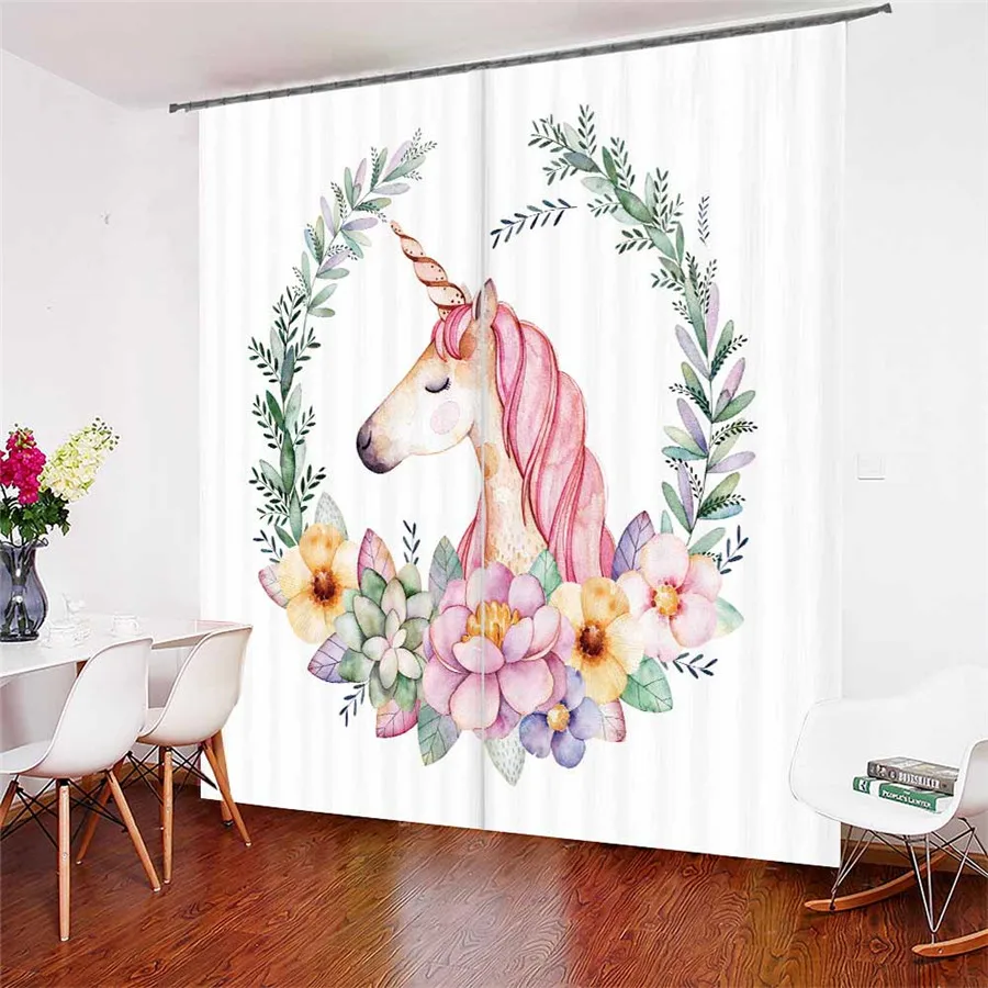 

3D Window Curtains Cartoon Unicorn Print for Living Room Bedding Room Home Decor Tapestry Wall Carpet Drapes Cotinas #DJS61