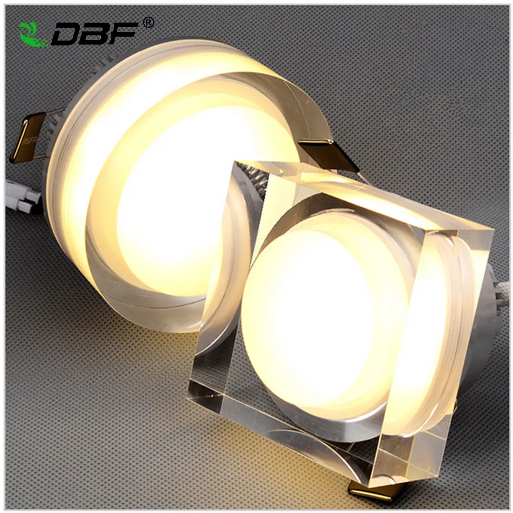 DBF Кристалл встроенный вниз светильник квадратный/круглый 1 Вт 3 5 7 LED потолочное