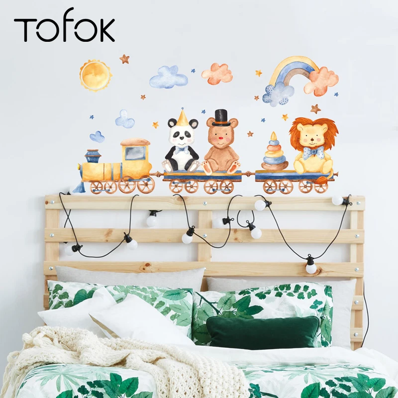 Tofok мультфильм лев медведь поезда Наклейка на стену съемные DIY Детская комната