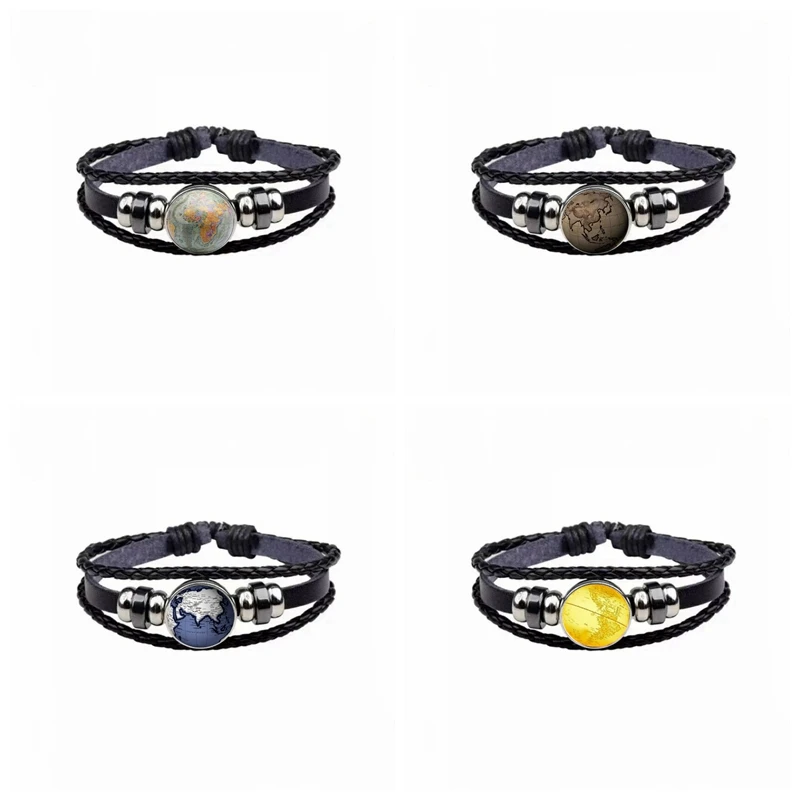 World Map Earth Seven Oceania Retro Glass Bracelet Classical Precision Globes Snaps Men's Bracelets DIY Photo Customization | Украшения