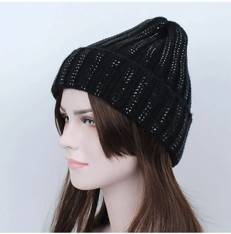 Зимняя женская шапка со стразами Skullies, зимняя вязаная шапочка для девочек, Женская фетровая шапка, шапки с кроличьим мехом для женщин Bone Gorras