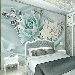 Beibehang 3d обои гостиной спальня росписи 3d изделия Зеленая мята жемчуг картина маслом цветы ТВ фоне papel де parede