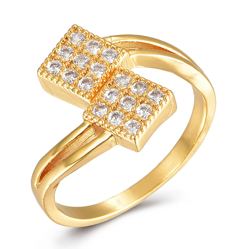 

Fashion Women Gold Color Clear Cubic Zirconia CZ Stylish Square Block Ring Jewelry