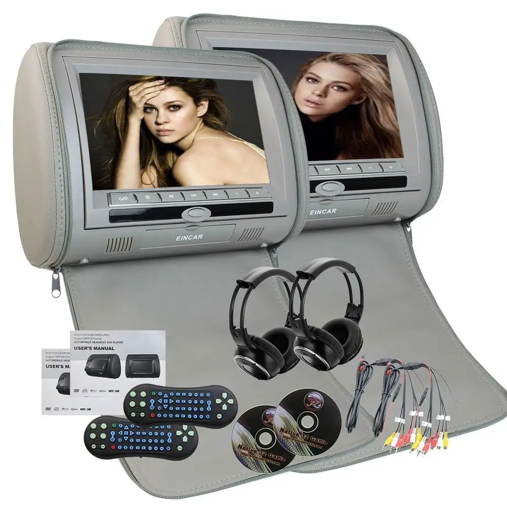 

Dual Car Headrests DVD Players Pair Twin HD Digital Screen With IR/FM Transmitters Wireless Remote Control+Pair of the Headphone