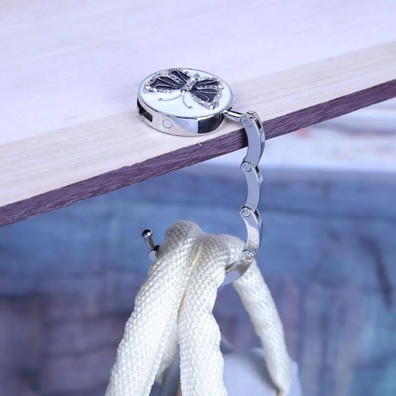 Portable Foldable Bag Hook Rhinestone Decoration Zinc Alloy Table Purse