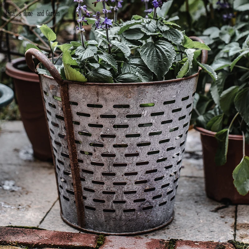 handmade galvanized zinc vintage olive bucket planter