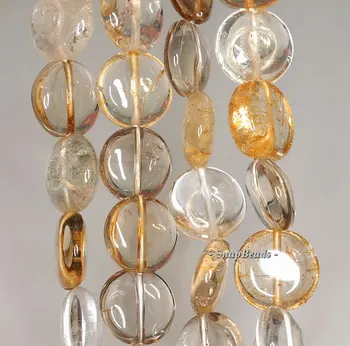 

12mm Citrine Smoky Rock Crystal Mix Quartz Gemstone Flat Round Loose Beads 7.5 inch Half Strand (90191137-B40-583)