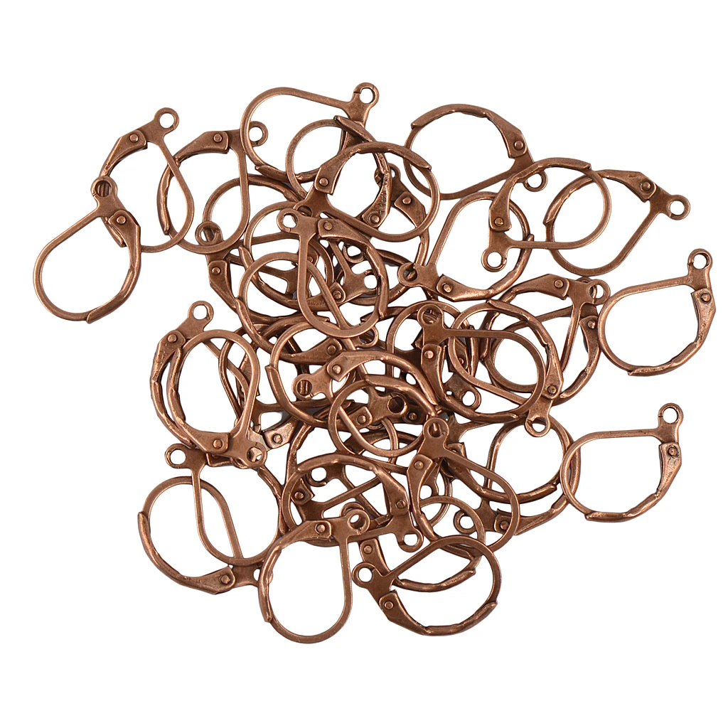 Phenovo 50 Pcs French Leverback Earrings Findings Earwire Hooks Open Loop Accessories DIY Jewelry Components - Copper 