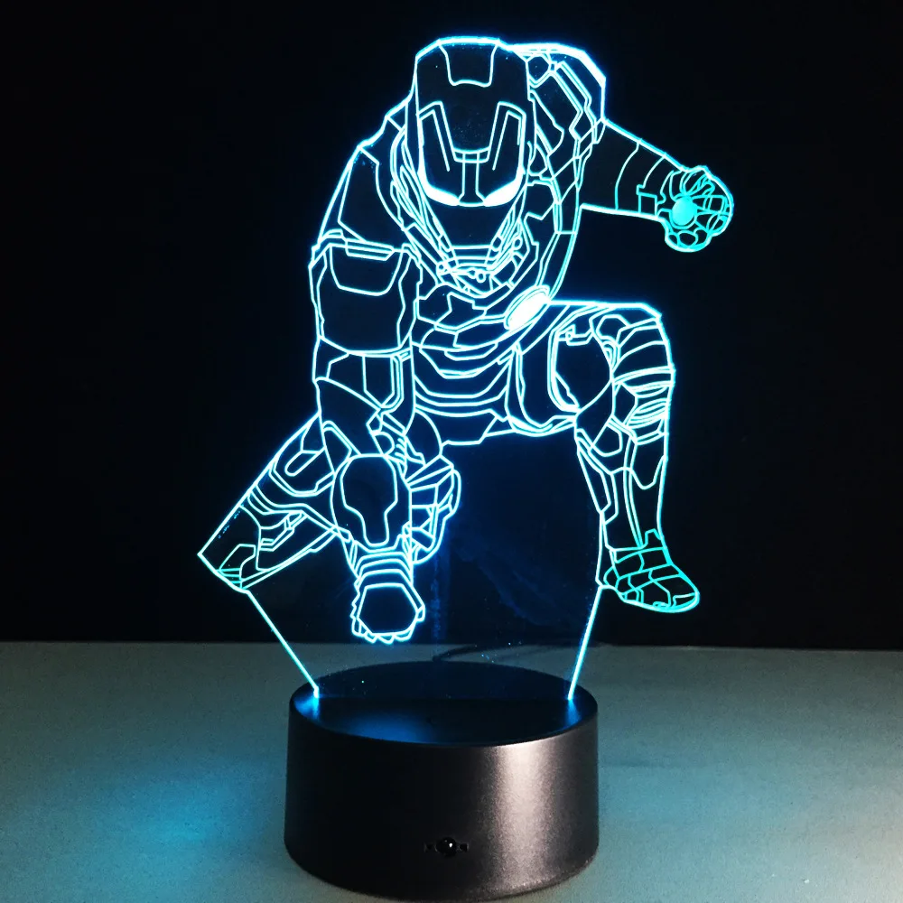 Железный человек акрил 3D ночник светодиодный стереовидение 3D лампа 7 цветов Изменение USB спальня ночник Детские творческие подарки