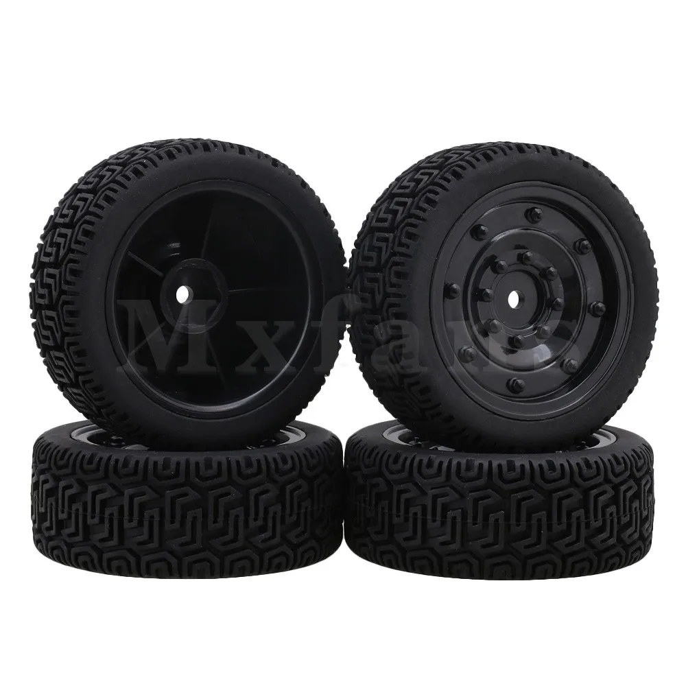 Mxfans 70x26mm Black Plastic Enclosed Wheel Rims with Rubber No 7 Pattern Tyres for RC 1