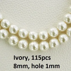 Ivory White Pearl Glass Beads for Jewelry Crafting and DIY Creations (8mm ivory)