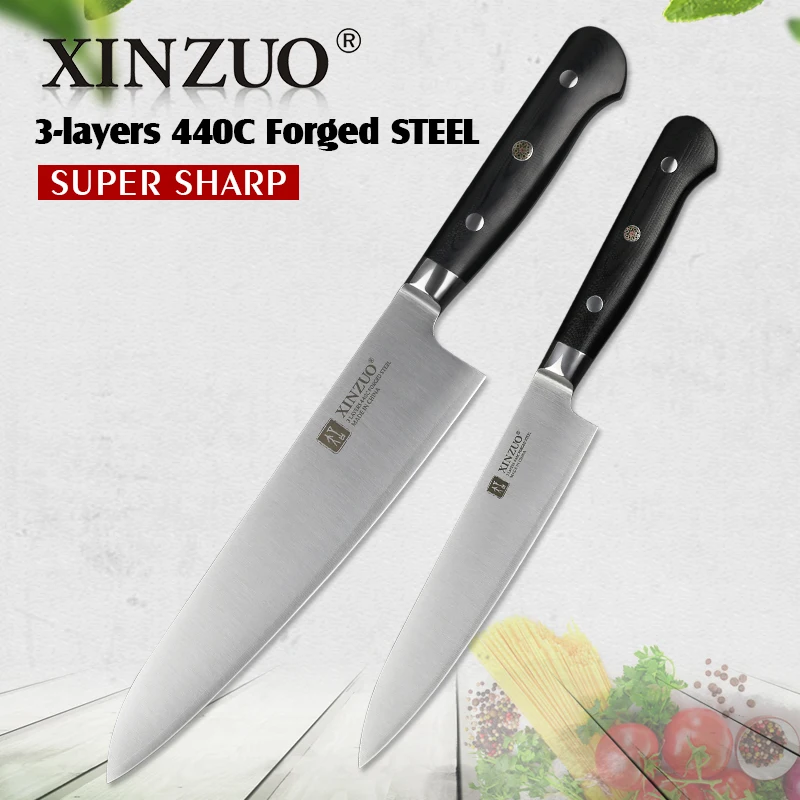 XINZUO из 2 предметов Кухня Набор ножей 3 слоя 440C одетый Сталь Нержавеющая сталь