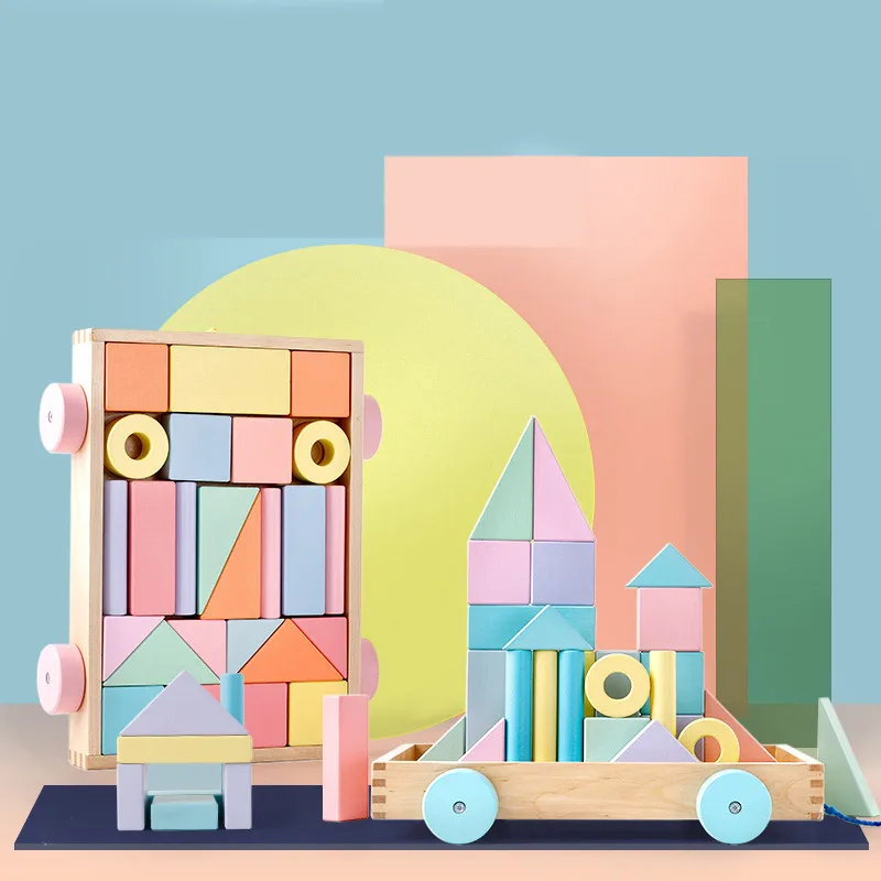 

Montessori wooden building blocks for Children Infant Early Educational DIY blocks compatible with duploed