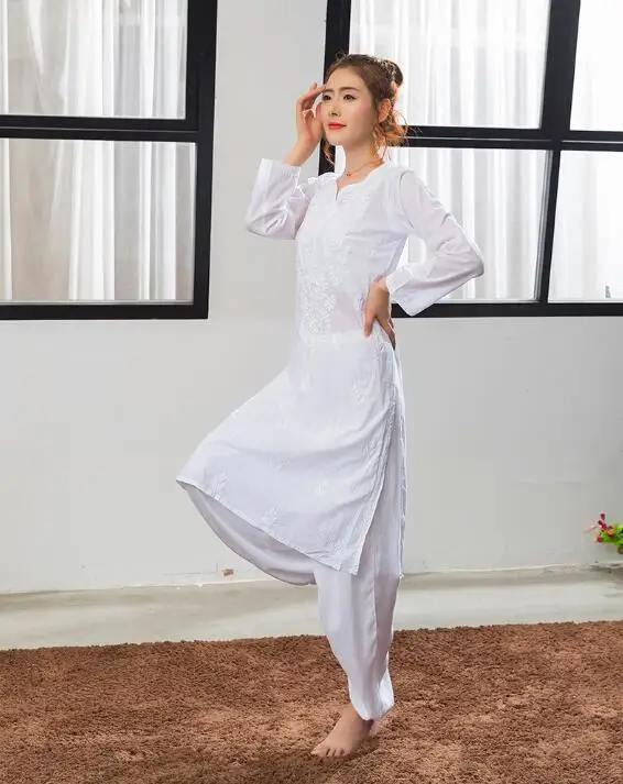 2019 индийский традиционный Женский костюм для йоги хлопок ручная вышивка дзен тренировочный топ тонкий кундалини Белый Топ этнический