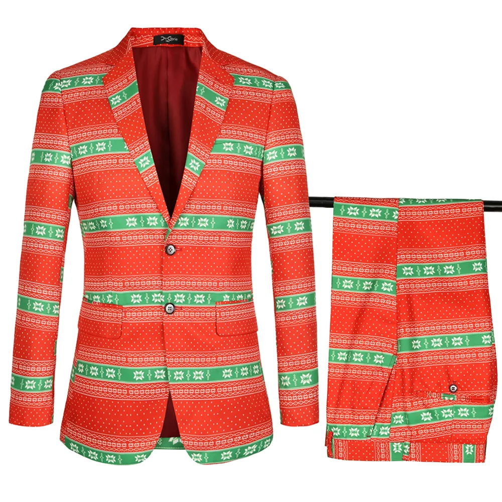 

Christmas Suits with Pants Mens Red and Green Pinted Tuxedo Jacket Men Suits Blazer Wedding Suits Costume Homme S-4XL Plus Size