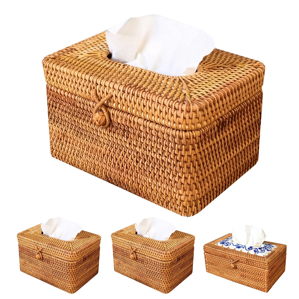 Paper Rack Rattan Tissue Box Elegant Home Decoration Handmade Desktop Tissue Container Napkin Storage Case