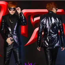 Новинка мужской тонкий ярко-фиолетовый зеленый блестящий тонкий костюм для ночного клуба, бара, DJ Панк мужской для певицы для сцены костюм для выступлений