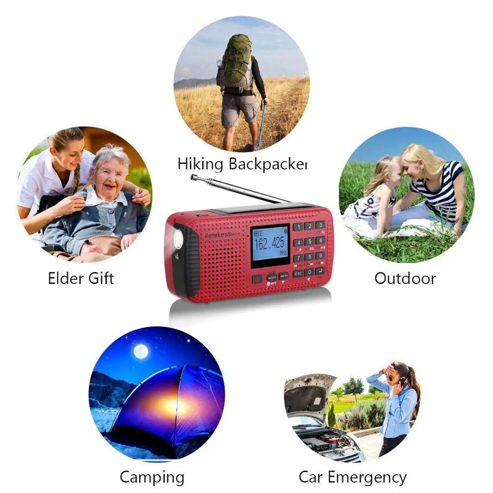 Retekess HR11W FM/AM NOAA погодное аварийное радио Ручной Солнечный радио Bluetooth MP3 плеер цифровой рекордер портативный F9208C