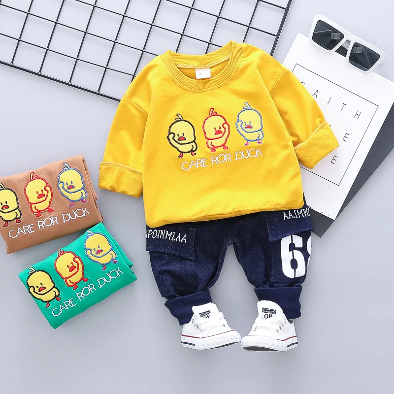 

Children Casual Clothing Suit Fashion Baby Girls Boys Cartoon Duck Sweatshirt +Pants Twinset Suits Kids Casual Clothes Sets