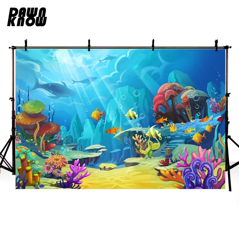 DAWNKNOW Undersea World Photography Background Photocall Mermaid Party Coral Backdrops For Children Photo Studio Customize G1081 |