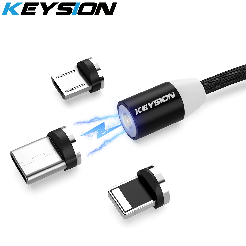 

KEYSION Magnetic Cable 1m Braided Mobile LED Type C Micro USB Magnet Charger Cable For Apple iPhone X 7 8 6 10 Xs Max XR Samsung