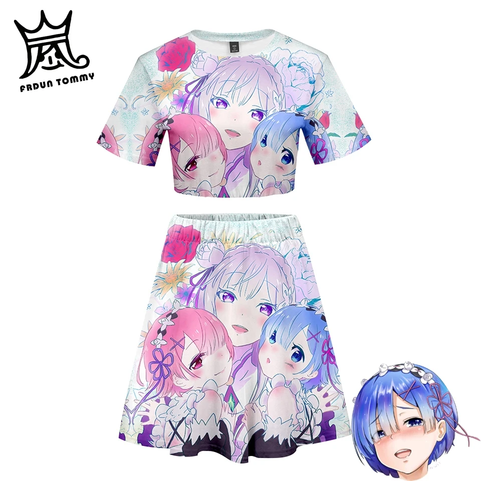 

Re:Life in a different world from zero skirt and crop tops set Women's ram rem Skirt Short Sleeve T-Shirt and Short set Girls