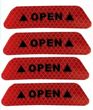 4Pcs/Set Car OPEN Exterior Car Door Decorative Sticker Reflective Tape Warning Mark Reflective Open Notice Bicycle Accessories - Цвет: red