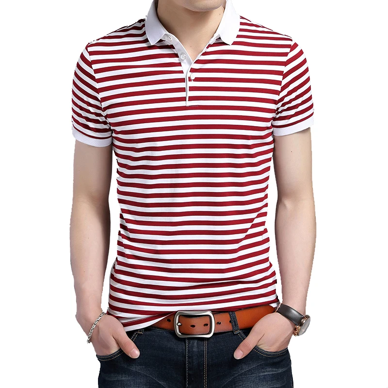 BROWON New Arrival Casual Summer 2018 Me's Short Sleeve T-shirt Turn-down Collar Contrast Color Striped Pullover Mens Clothing BROWON New Arrival Casual Summer 2018 Me's Short Sleeve T-shirt Turn-down Collar Contrast Color Striped Pullover Mens Clothing