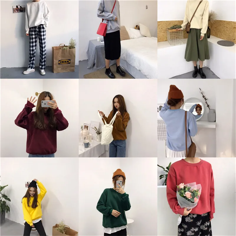  Sudaderas Mujer Spring Harajuku Solid Sweatshirt Women Long Sleeve Hoodie Loose Women Hoodies Sweat