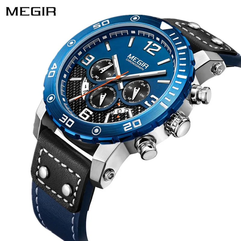 

Reloj Hombre MEGIR Mens Watches Top Brand Luxury Sport Chronograph Men's Watch Big Dial Fashion Waterproof Watch Men Clock