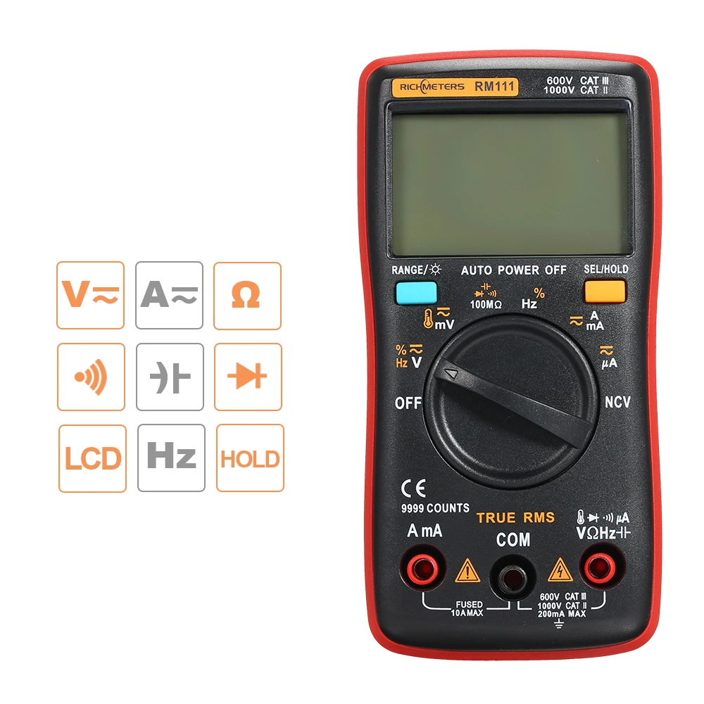 Цифровой мультиметр рихметров RM111 NCV True-RMS 9999 отсчетов Автоматический диапазон температуры задний светильник AC/DC Напряжение Амперметр