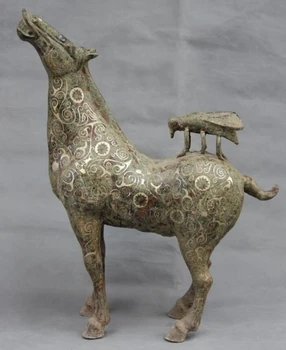 

USPS to USA S2857 20 Folk Collect Bronze silver-gilt Feng Shui Immediately win Fly on Horse Statue