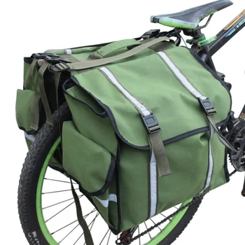 

Outdoor Mountain Road Bicycle Bags Waterproof canvas Cycling Double Side Rear Rack Tail Seat Pannier Pack Carrier Green Color